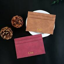 1pc Personalized Multi-Card Holder Unisex Ultra-Thin Minimalist Cross-Grain PU Leather Credit Card Wallet Customized Foil Stamped Letter/Name All-In-One ID Card Coin Purse For Women For Men Money Wallet Mini Wallet Purse Wallet Small Wallet