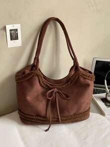 2025 New Vintage Large Capacity Bag, Casual Suede Fabric Commuter Shoulder Underarm Handbag Tote