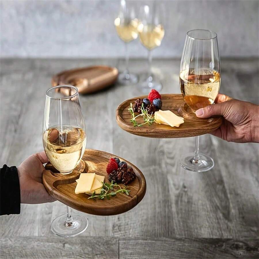 1pc Wooden Serving Tray, Wooden Appetizer Plates Durable Easy To Clean Wine Glass Holder Elegant Charcuterie Accessories Party.Snack, Fruit, Coffee, Cookie, Cheese, Steak, Pizza Platter, Made Of Rosewood - Apricot - View 1