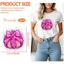 6 قطع ملصقات نقل حراري مزينة بعناصر قرع وردي للكريسماس، ملصقات فينيل مربعة ملونة، رقع قابلة للغسل للكي، مناسبة للخياطة والأعمال اليدوية والموضة، ملصقات DIY للملابس والحقائب الظهر - متعدد الألوان - مشاهدة 4