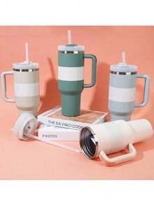 40 Oz H2.0 Tumbler With Handle, Double Walled Vacuum Insulated Stainless Steel Water Bottle Premium Summer Drinkware Portable Handy Flask Travel Mug Iced Coffee Cup For Outdoor Camping, Hiking, Driving, Travel, Perfect Gift Idea - Kem - Xem 3