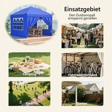 Pavillon 3x3 m mit 4 Seitenwänden | 3-fach Höhenverstellbarer Faltpavillon | Gartenpavillon in Blau