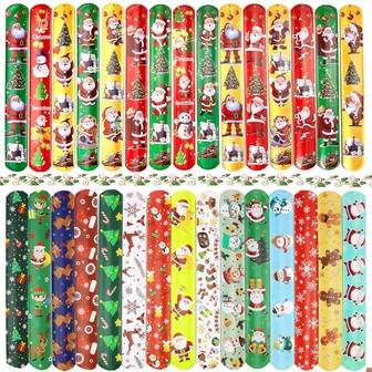 60Pcs Xmas Slap Bracelets Wristbands Party Favors For Christmas Birthday Gifts, Santa Claus Slap Bracelets