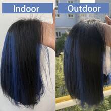 Beaushine 13x4 Ombre Lace Front Bobo Wig, Real Human Hair, 1B/Blue, Women's Real Hair Bobo Wig, 13X4 Deep Blue Lace Front Bobo Wig, 180% Density, Each Hair Carefully Trimmed, With Baby Hair - Piano Color - View 4