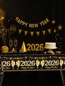 1 buc. Față de masă La mulți ani de Anul Nou 2026, Traversă de masă de unică folosință pentru petrecerea de Anul Nou, Față de masă din plastic, Husă de masă, Steag de masă pentru petrecerea de Revelion, Articole de decorațiuni pentru petrecerea de Revelion de Anul Nou, Decorațiuni de Revelion 2026, Decor pentru sărbătoarea de Anul Nou, Decorațiuni de masă, Decor bucătărie, Decor pentru casa familiei și sărbătorilor de iarnă, Decor pentru sufragerie, Articole pentru petrecerea de Anul Nou, Cadouri de petrecere, Accesorii pentru petrecerea de Revelion, Cadouri de Anul Nou