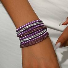 1pcs New European And American  Bracelet For Women With Inlaid Diamonds, Small Leather Chain, Niche Bohemian Bracelet, Creative Bangle - AB217-01 - 查看 3