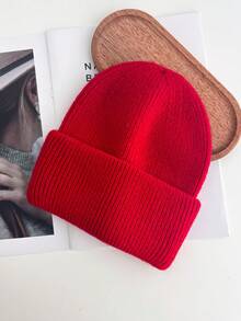 1pc White Knit Cuffed Beanie Hats For Women Winter Fur Knitted Caps Soft Slouchy Warm Snug Snow Ski Running Adult Knit Hat - White - View 21