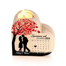 1pc Personalized Wooden Heart-Shaped Candle Holder With Name/Date/Text, Suitable For Various Desktop Decorations, Perfect For Valentine's Day, Ideal Gift For Anniversaries, Weddings, Birthdays (Candles Not Included) - Multicolor - View 12