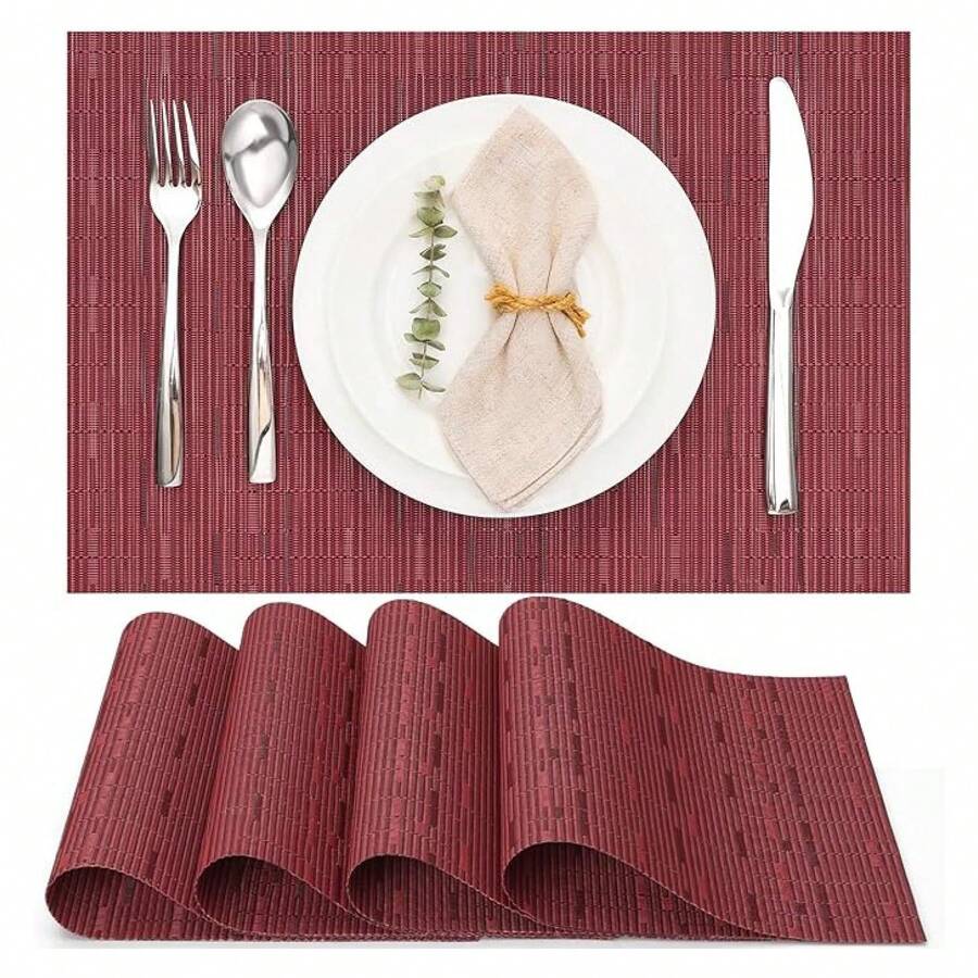 Myir JUN Placemats Set Of 4, Vinyl Woven Placemats Place Mats Indoor Set Of 4 Washable Table Mats Non-Slip Place Mats For Dining Table Orange, Set Of 4 - 多色1044 - 查看 1