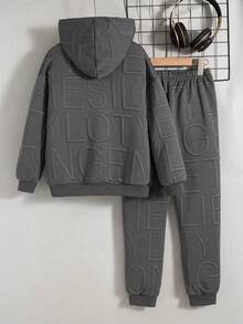 2pcs/Set Boys Casual Solid Color Zipper Hoodie Jacket And Pants Outfit, Spring/Autumn