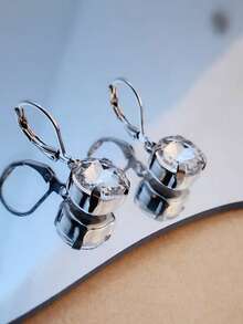 1 对闪亮锆石钩形耳环，设计精美的铜首饰，流苏耳环适合男士和女士日常佩戴 - 銀色 - 查看 4