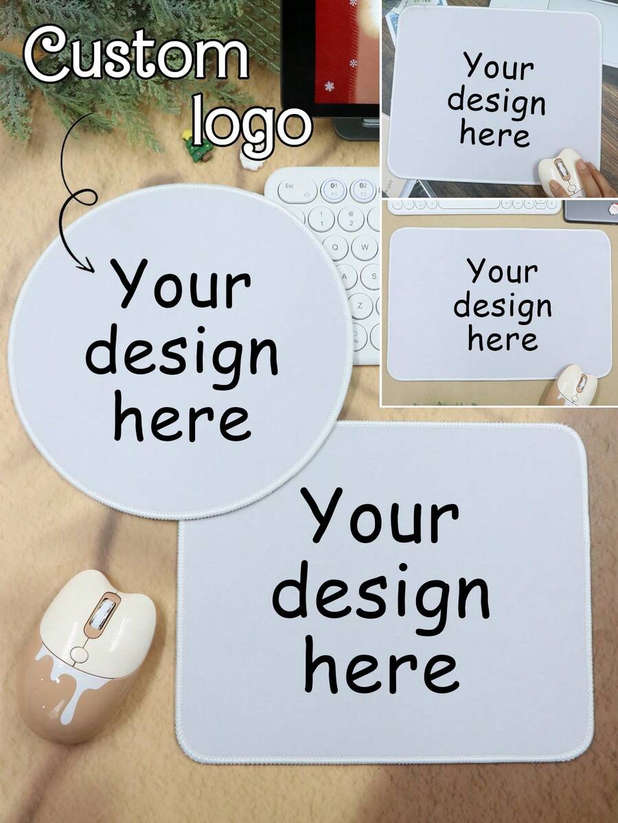 Custom Logo Mouse Pad, Personalized White Mouse Pad, Sublimation Mouse Pad Blanks, White Gaming Mouse Pad, Customized, Customizable, Christmas, Christmas Gifts, Christmas Party, Square/Round, Anniversary, Living Room Decor, Birthday Gift, Suitable For Dad, Mom, Friends, Colleagues, Office, Business - Style a - View 1