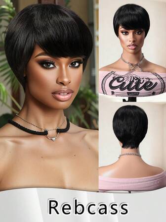 短款鲍勃假发，带刘海 - 8 英寸黑色直发女士日常假发，柔软轻盈合成假发，耐热初学者友好型日常使用万圣节假发女士礼物，圣诞装饰圣诞礼物