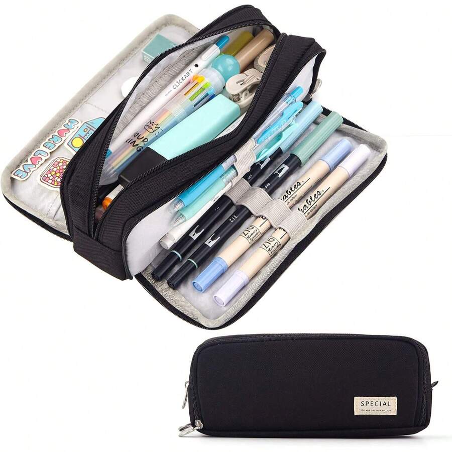 Large Capacity Pencil Case 3 Compartment Pouch Pen Bag For School Teen Girl Boy Men Women
