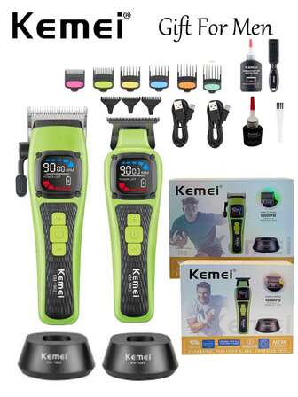 Kemei KM-1863 New Electric Hair Trimmer For Barber Professional T-Blade Cipper With Charging Base 0mm Zero Gapped Carving Clipper High Speed Adjustable Speeds 9000Rpm DLC Blade Hair Clipper High Quality Machine Gift For Men Birthday Finishing Machine, Christmas Gift Xmas, New Year Gift