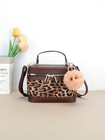 Kadınlar İçin Moda Leopar Omuz Çantaları, Hediyelik Kova Çapraz Çanta, Günlük Kullanım, Fermuarlı Küçük Üst Saplı Bayan Çantaları