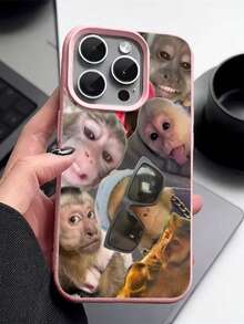 Personality Monkey Pattern Compatible With Apple Phone 16/12/13/11/14/17/15/ProMax/Pro/Plus/Xs Max/XS/X,Ultrathin Soft Shell Lens Protection Phone - 粉色 - 查看 5
