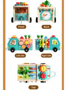 Drewniany samochodzik do wczesnej edukacji, zabawka edukacyjna, samochód dla dzieci ciągnący marchewki, przyczepa wielofunkcyjna z funkcją rozpoznawania kolorów