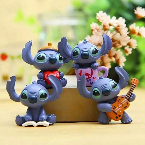 [Officially Licensed Disney]4pcs Lilo & Stitch Figurine Set - "Hawaiian Alien Adventure" Series | Collector-Grade Resin Stitch Collectibles With Hand-Painted Tropical Palm/Starry Galaxy Accents | Mini Size Handcrafted Figurines (Angel & Lilo Themed Details) | Multi-Scene Decor: Home (Living Room Desktop/Bedroom Shelf Decor)