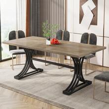 LITTLE TREE 63-Inch Rectangular Dining Table For 4 To 6, Modern Kitchen Table With Stylish Metal Trestle Legs, Large Dinner Table For Dining Room, Chair Not Included - Xám đen - Xem 12