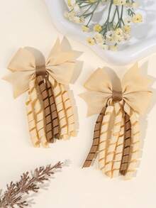 2 piezas Pinzas para el cabello con lazo Korker estilo caqui para niñas, pinzas con lazo de cinta rizada en beige y marrón, accesorios para el cabello de tonos neutros lindos para niños pequeños/niños, adornos para el cabello suaves y duraderos de estilo elegante, perfectos para uso diario, juegos, días escolares y atuendos de todas las estaciones, adorables pinzas para el cabello con lazo Korker de estilo clásico