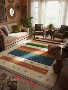1PC Machine Washable Large - Size Bohemian Multicolored Striped Pattern Area Mat Rug Indoor Living Room Decorative Rug With Artistic Retro Multicolored Striped Pattern Design Durable Easy Clean Floor Mat For Home Decoration Kitchen Rug