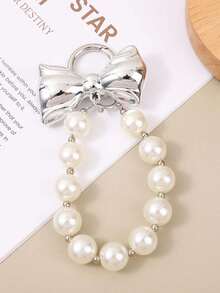 2pcs Elegant Pearl Phone Case Pendant, Silverbowknotw Accessory, Unisex Bag/Keychain Charm - Multicolor - View 4