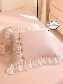 3pcs Korean Princess Style Lace Bedding Set, Whitebowknotw Decor Duvet Cover And Pillow Shams - Pink - View 6