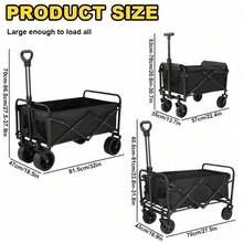 220 Lbs/ 450 Lbs Heavy Duty/ 680 Lbs Practical Fully Foldable Cart, Large Capacity Camper Suitable For Yard Shopping/ Sports/ Outdoor/ Gardening Equipment Transport, Black Multi-Purpose Tool Cart, Outdoor Utility Cart, Foldable Design, Heavyduty Cart - 黑色 - 查看 4