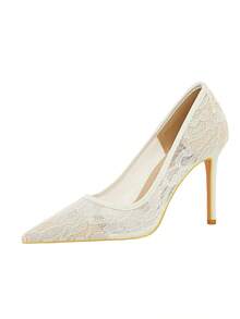 性感蕾丝尖头网眼高跟鞋，夜店风格，适合派对和正式场合