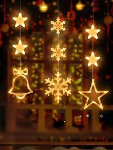 1 Stücke Neue Weihnachtsdekoration Saugnapf, Stern und Glocke Drei-Teile-Saugnapf, Schneeflocke Fensterdekor Saugnapf, Schneeflocke, Stern, Glocke, Weihnachts-Stimmungsbeleuchtung, batteriebetrieben, Weihnachten und Neujahr, Party-Zubehör und Dekorationen, Weihnachtsbaum Dekorationen