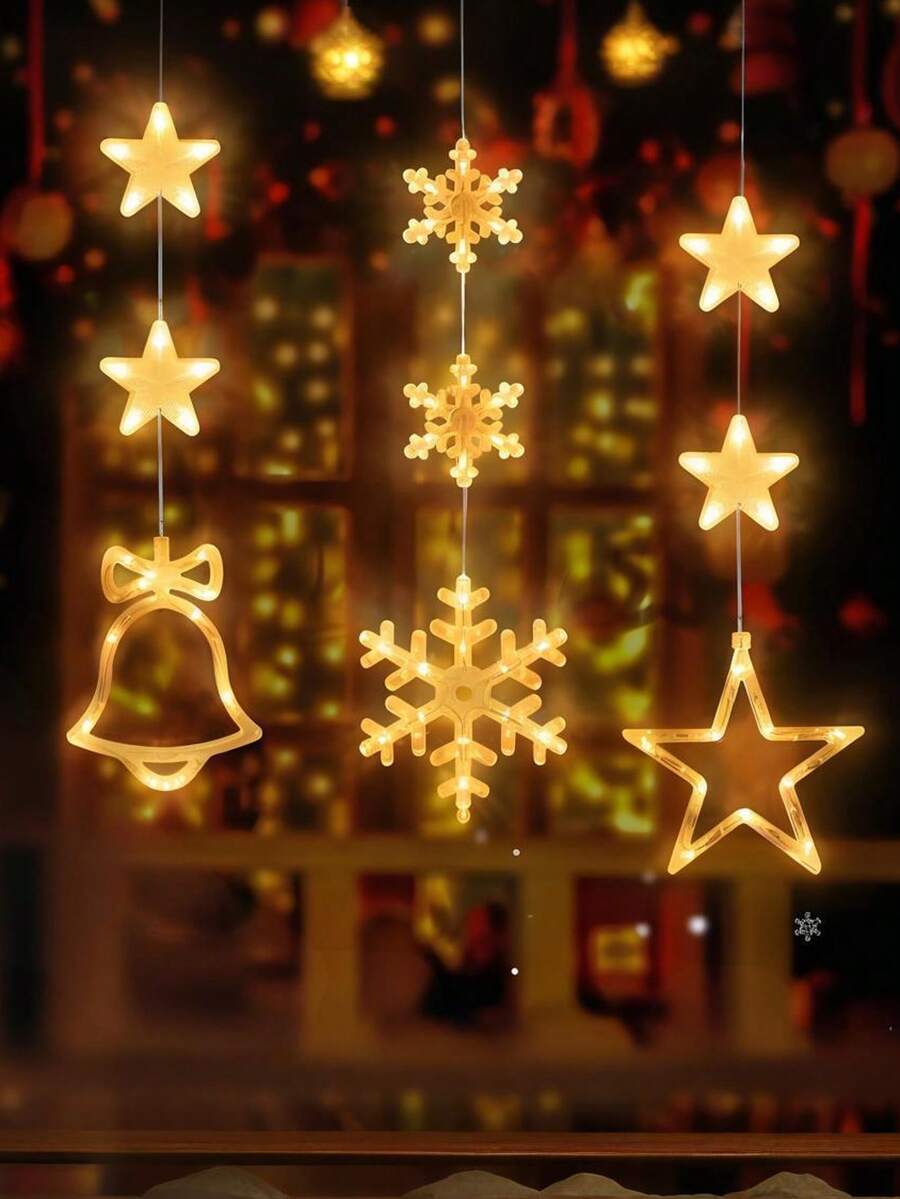 1 Stücke Neue Weihnachtsdekoration Saugnapf, Stern und Glocke Drei-Teile-Saugnapf, Schneeflocke Fensterdekor Saugnapf, Schneeflocke, Stern, Glocke, Weihnachts-Stimmungsbeleuchtung, batteriebetrieben, Weihnachten und Neujahr, Party-Zubehör und Dekorationen, Weihnachtsbaum Dekorationen
