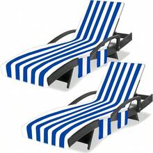 Ruikyhom Funda de toalla para silla de descanso fundas para silla de playa paquete de 2 funda para tumbona con 3 bolsillos para piscina playa jardín patio viajes al aire última intervensión - Azuloscuro - Ver 1