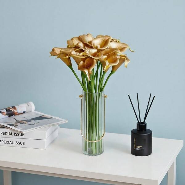 2 pezzi Decorazione per la casa Composizione floreale con Calla e Tulipano, vaso in argento e oro, per Natale