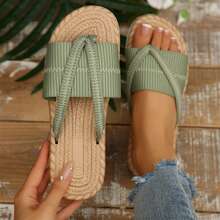 Womens Open Toe Thong Dressy Sandals Summer Beach Flip Flops Slide Shoes Flats Sandals For Women Outdoor Walking Travel - 綠色 - 查看 3