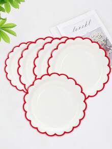 10 件/20 件/50 件圣诞纸盘 7 英寸白色盘子带红色装饰可爱白色扇形纸盘红色扇形餐盘甜点盘适用于圣诞节婴儿送礼会婚礼新娘送礼会婚礼派对用品