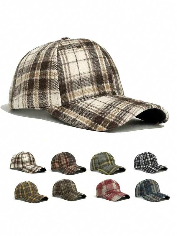 1 قبعة بيسبول بطراز بريطاني خريفي/شتوي، قبعة ذات قمة صلبة بطراز هندسي أوروبي وأمريكي موضة، قبعة ذات حافة عريضة كورية