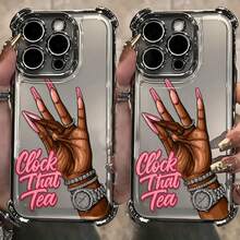 1pc Fashionable Premium Minimalist,Pink Fashion Creative English Clock That Tea Design Phone Case Suitable For  17 16e 16 15 14 13 12 11 Mini Pro Max Air X XR XSMAX 8 7 Plus Anti-Drop Transparent Soft Back Cover, Daily Use Cover, Shockproof Case,  Phone Accessory, Durable Material, Highquality Case, Stylish Case,  Users, Tech Enthusiasts,[Local Warehouse Fast Shipping] Series Waterproof Shockproof Scratch Resistant - 款式1(1pc) - 查看 6