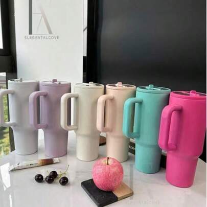 40oz Leak-Proof Stainless Steel Travel Mug With Foldable Drinking Spout, Straw, Handle And Spill-Proof Lid, Suitable For Hot And Cold Drinks