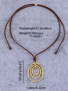 1Pc Bohemian-Style Fashionable Retro Geometric Asymmetrical Pendant Brown Cord Velvet Necklace For Women's Daily Wear & Accessories