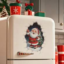 Pegatina de vinilo extraíble de Papá Noel rompiendo la pared para decoración navideña del hogar y la sala de estar, fácil de aplicar, pegatinas navideñas brillantes de PVC para la sala de estar, el dormitorio y la decoración del hogar