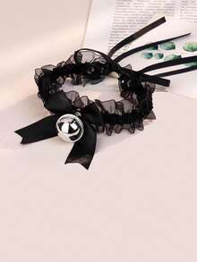1 Piece Of Swan Neck Lace Bell Collar Necklace, A Sexy Maid Outfit Mesh Bow Collar Necklace, Suitable For Women, Used For Cat Role-Playing, Which Is Fashionable, Elegant And Suitable For Daily Wear(Black) - Multicolor - View 4