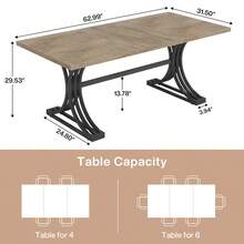 LITTLE TREE 63-Inch Rectangular Dining Table For 4 To 6, Modern Kitchen Table With Stylish Metal Trestle Legs, Large Dinner Table For Dining Room, Chair Not Included - Xám đen - Xem 2