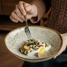 1pc Handmade Asymmetrical Ceramic Salad Plate, High-Quality Durable Restaurant-Grade Dinnerware, Suitable For Appetizers, Pasta, Desserts, Elegant Holiday Gift - Multicolor - View 7