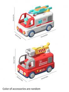 1件儿童玩具声光消防车工程车玩具模型，仿真救援车，幼儿益智玩具，男孩/女孩生日/圣诞礼物（配件颜色随机）