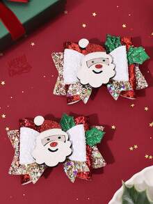 2 pezzi Fiocchi per capelli a forma di Babbo Natale carini per bambine, fermagli per capelli con glitter scintillanti per bambini e bambine, accessori per capelli di Natale alla moda con mollette a coccodrillo, decorazioni per capelli per feste natalizie e Capodanno