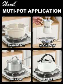 shoxil 1pc Heat Conduction Plate For Gas Electronic Stove, Stainless Steel Heat Diffuser Cooking Induction Adapter Plate With Detachable Handle, For Milk Co Ffee Cookware