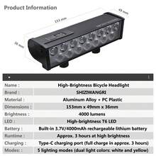 مصباح أمامي للدراجة 4000 مللي أمبير من SHIZIWANGRI، إضاءة مزدوجة اللون عالية السطوع 15 * LED، مصباح أمامي للدراجة الجبلية، ضوء يدوي، إضاءة بيضاء وإضاءة بيضاء دافئة، مصباح أمامي للدراجة الطرقية، حامل معدني سبائكي مزدوج، قابل للشحن عبر USB، إضاءة ليلية عالية السطوع - 4000 مللي أمبير في الساعة - لونان للضوء - مشاهدة 4