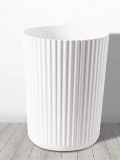 1Pc White Household Striped Trash Can, Waterproof, Stain Resistant, Portable And Large Capacity, Suitable For Storage In Bedrooms, Bathrooms, Kitchens, Trash Cans, Suitable For Offices, Bedrooms, Kitchens, Bathrooms, And Living Rooms, Uncovered, Large In Volume, Cylindrical, No Need For Power Supply,[The Size Of Size M Is Relatively Small, And It Is Suitable For Desktop Garbage Bin Storage. It Is Recommended To Take A Size Larger]