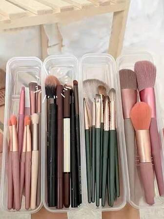 2pcs/5pcs Transparent Multi-Functional Storage Box, Cosmetic Organizer, Portable Makeup Brush Holder